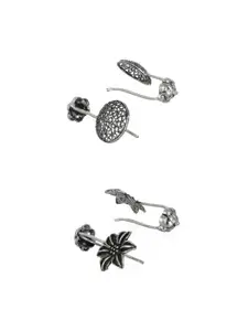 Jazz and Sizzle Silver Plated Floral  Oxidised Studs Earrings