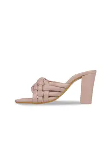 SHUZ TOUCH Nude-Coloured Open Back Block Heels