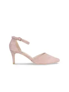 SHUZ TOUCH Nude-Coloured Velvet High-Top Stiletto Heels Pumps