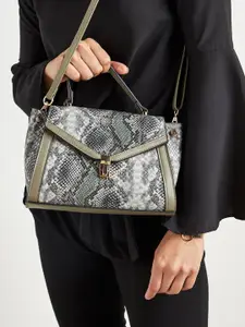 Styli Green Animal Print Satchel with Detachable Strap