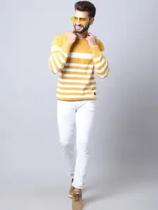 Cantabil Men Mustard & White Striped Pullover