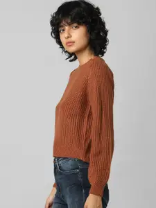 ONLY Women Brown Cable Knit Striped Pullover