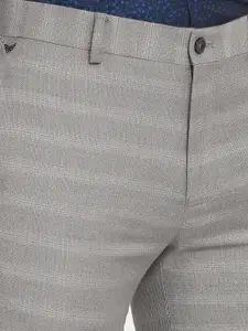 Blackberrys Men Grey Striped Slim Fit Low-Rise Trousers