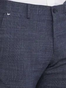 Blackberrys Men Blue Checked Slim Fit Low-Rise Trousers