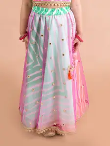 pspeaches Girls Pink & Off White Printed Ready to Wear Lehenga & Blouse With Dupatta