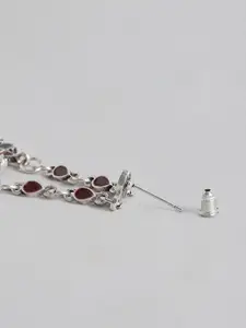 Sangria Silver-Toned Maroon & Blue Geometric Enamelled Drop Earrings