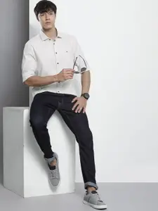 Tommy Hilfiger Men Off White Solid Slim Fit Pure Cotton Casual Shirt