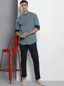 Tommy Hilfiger Men Blue & White Striped Pure Cotton Casual Shirt