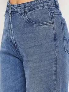 Madame Women Navy Blue High-Rise Low Distress Light Fade Jeans