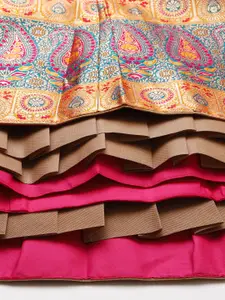 Lilots Pink & Blue Semi-Stitched Lehenga & Unstitched Blouse With Dupatta