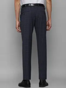 Louis Philippe Men Navy Blue Checked Slim Fit Trousers