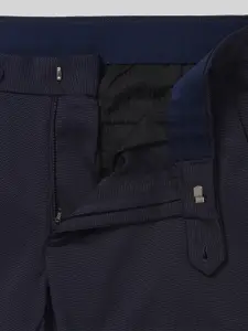 Van Heusen Men Navy Blue Textured Slim Fit Trouser