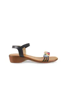 Mochi Black Printed Block Sandals