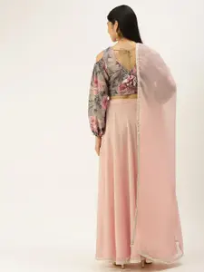 Ethnovog Olive Green  Pink Printed Ready to Wear Lehenga  Blouse With Dupatta