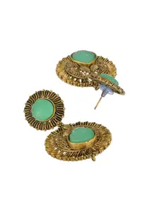 Priyaasi Contemporary Green & Gold-Plated Drop Earrings