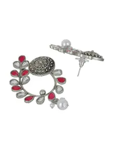 Priyaasi Contemporary Red & White Oxidised Chandbalis Earrings