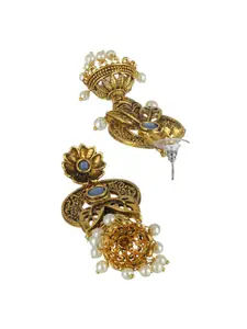 Priyaasi Blue & Gold-Toned Contemporary Jhumkas Earrings