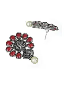 Priyaasi Silver-Plated & Red Floral Drop Earrings