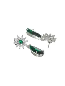 Priyaasi Green Silver-Plated Teardrop Shaped Drop Earrings