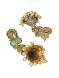 Priyaasi Green Gold-Plated Dome Shaped Jhumkas Earrings