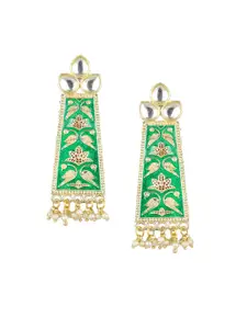 Priyaasi Green Gold-Plated Square Drop Earrings