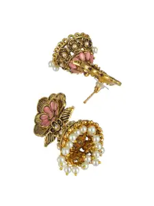 Priyaasi Pink Gold-Plated Dome Shaped Jhumkas Earrings