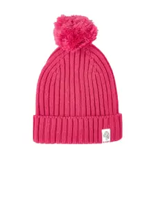 Pantaloons Junior Girls Pink Acrylic Self Design Beanie With Hand Gloves Set