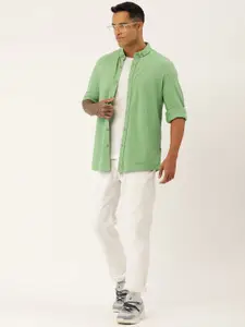 FOREVER 21 Men Green Solid Pure Cotton Casual Shirt