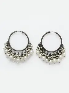 PANASH Silver-Plated & White Circular Hoop Earrings