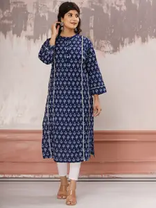KAAJH Women Blue Ethnic Motifs Printed Cotton Kurta