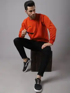 MACK JONNEY Men Rust Solid Round Neck Sweatshirt
