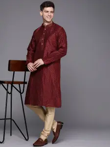 Manyavar Men Maroon Sequinned Kurta with Churidar