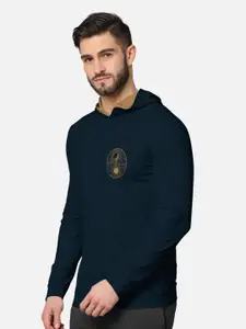 BULLMER Men Navy Blue Printed Hooded Sweatshirt