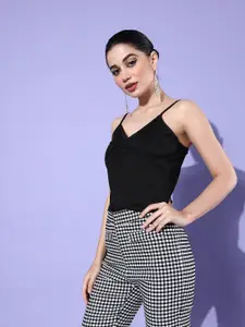 People Ribbed Lace Insert Detail Crop Fitted Top