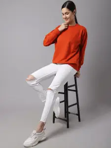 MACK JONNEY Women Rust Solid Cotton Sweatshirt
