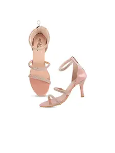 THE WHITE POLE Women Pink Embellished Party Sandals