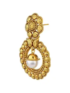 Adwitiya Collection Women Gold-Plated & White Pearls Drop Earring