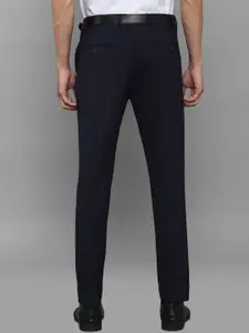 Louis Philippe Men Navy Blue Checked Slim Fit Trousers