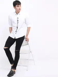 HIGHLANDER Men White Slim Fit Printed Casual Shirt
