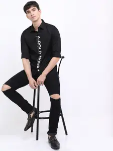 HIGHLANDER Men Black Slim Fit Printed Cotton Casual Shirt