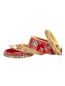 Saraf RS Jewellery Set Of 2 Gold-Plated Red & White Kundan-Studded Bangles
