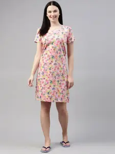 Kryptic Women Pink Printed Pure Cotton Nightdress