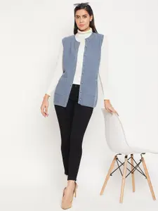 Madame Women Blue Cable Knit Wool Cardigan Sweater