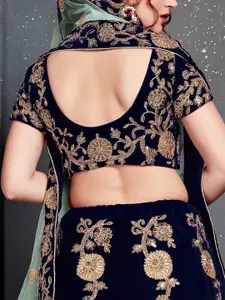 FABPIXEL Navy Blue & Gold-Toned Embroidered Semi-Stitched Lehenga & Unstitched Blouse With Dupatta