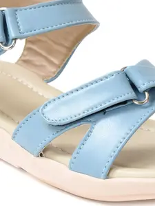 Ajanta Blue & Beige Flatform Sandals with Buckles