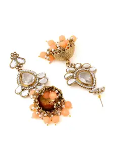 Yellow Chimes Gold-Toned Kundan Studded Contemporary Jhumkas Earrings