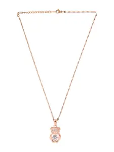 LAIDA Women Rose Gold-Plated & White AD-Stone Studded Teddy Bear-Shaped Pendant With Chain
