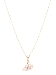 LAIDA Women Rose Gold-Plated & White AD-Studded Swan Pendant With Chain