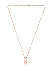 LAIDA Women Rose Gold-Plated & White AD-Stone Studded Lock & Key-Shaped Pendant With Chain