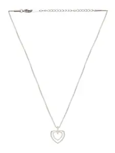 LAIDA Women Silver-Plated & White AD-Stone Studded Heart-Shaped Pendant With Chain